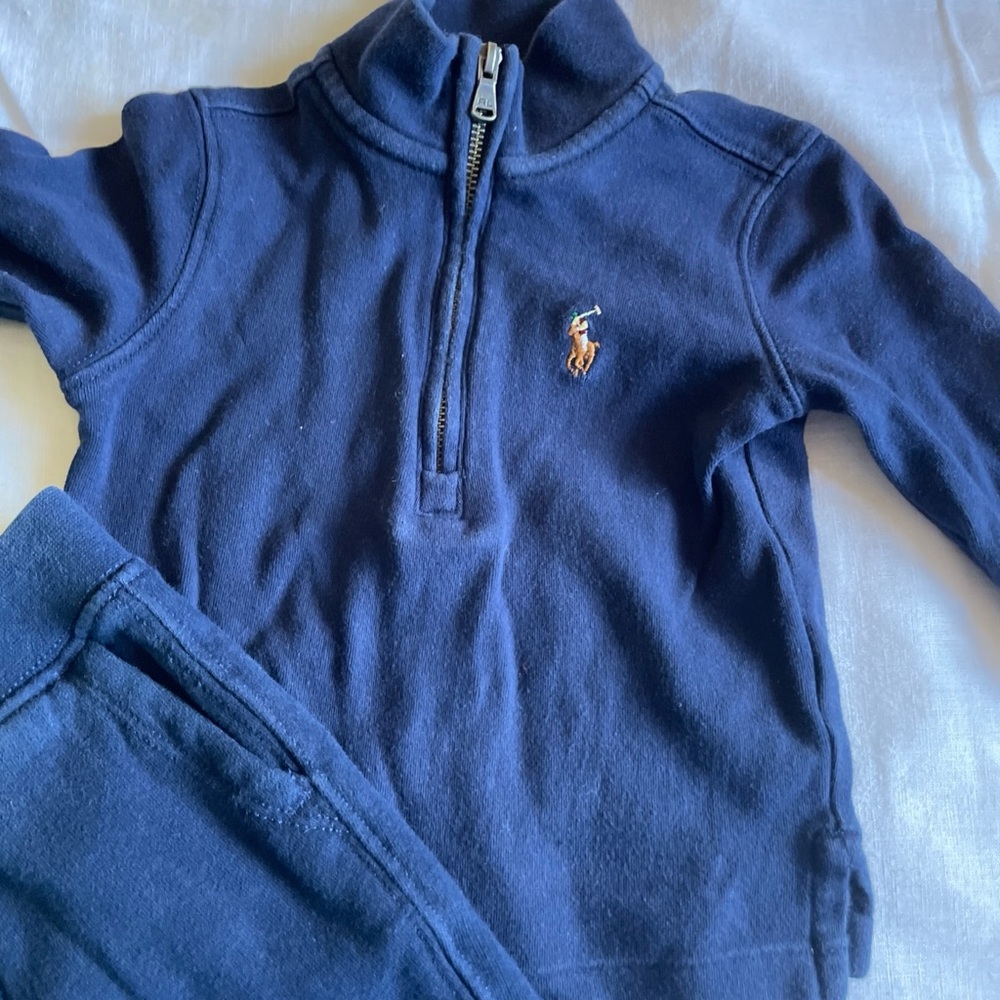 Ralph Lauren Kids Navy Half-Zip Sweatshirt with Polo Pony